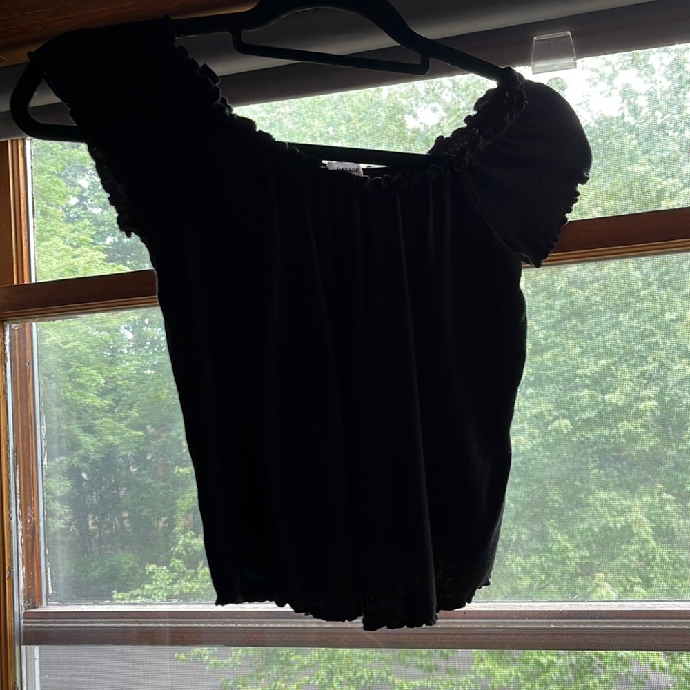 Black garage off the shoulder crop top